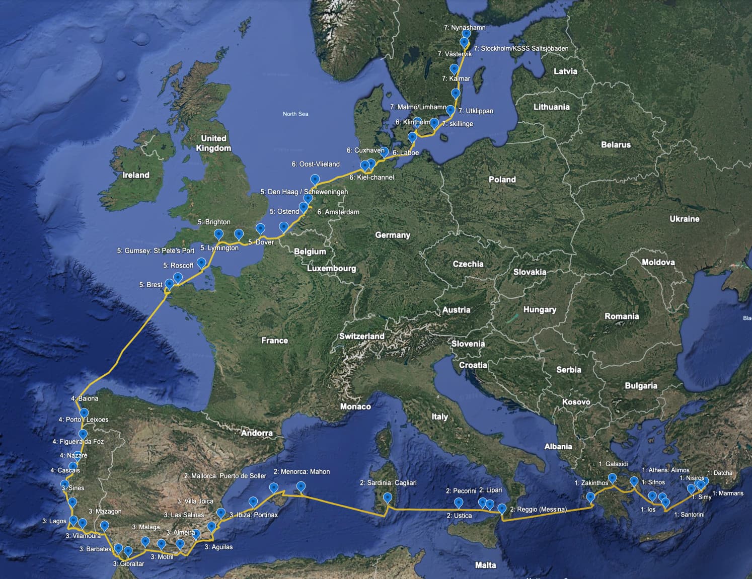 Den slutliga rutten följde vår plan mycket nära, och endast en vecka efter planerat pg.a. den oplanerade stoppet i Aten