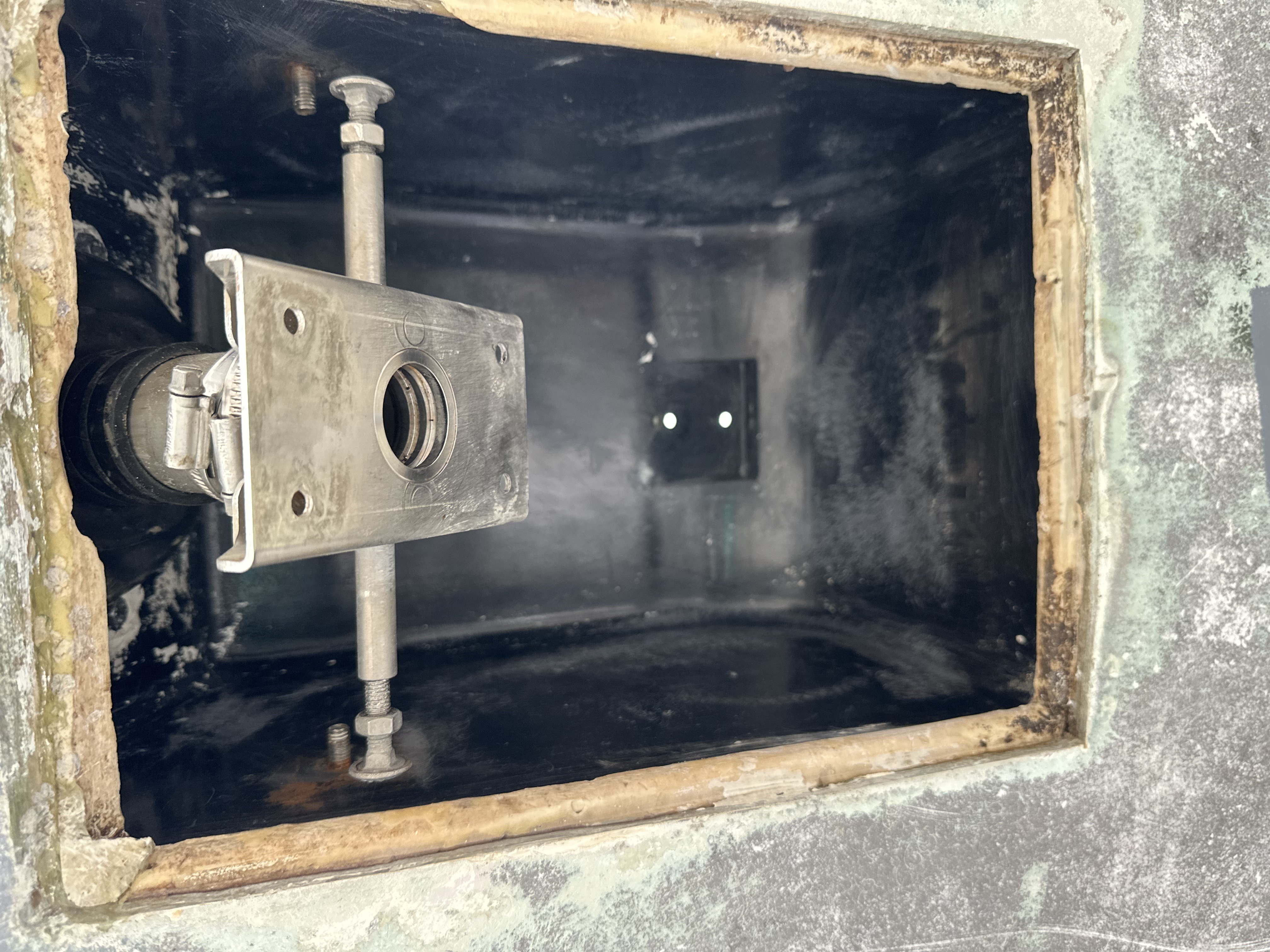 The bow thruster compartment with new mounting hardware